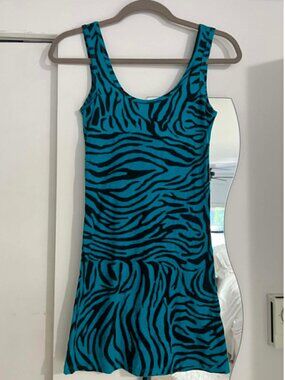 Vintage Y2K teal zebra print mini dress, small